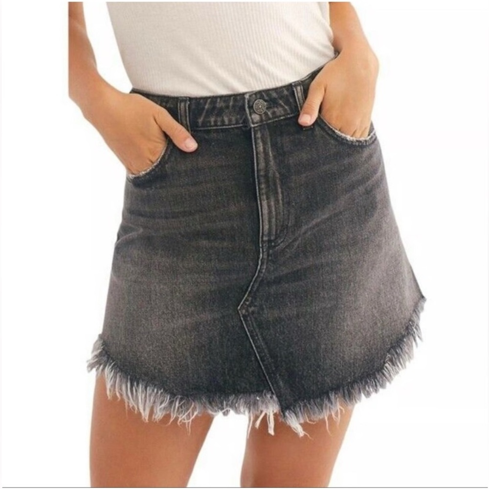 We The Free Frayed Hem Denim Mini Skirt